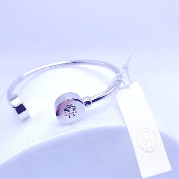 Tory Burch Silver Round Logo Cuff Bracelet - Picture 4 of 12